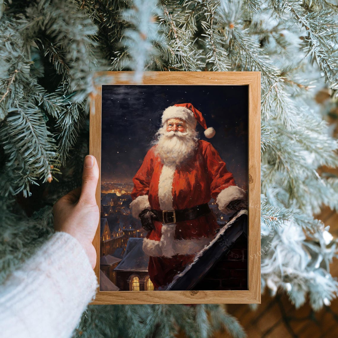 Vintage Christmas Santa Claus On Roof Print Santa Christmas Wall Art Santa Christmas Print Winter Print Holiday Decor 318 - Image 8
