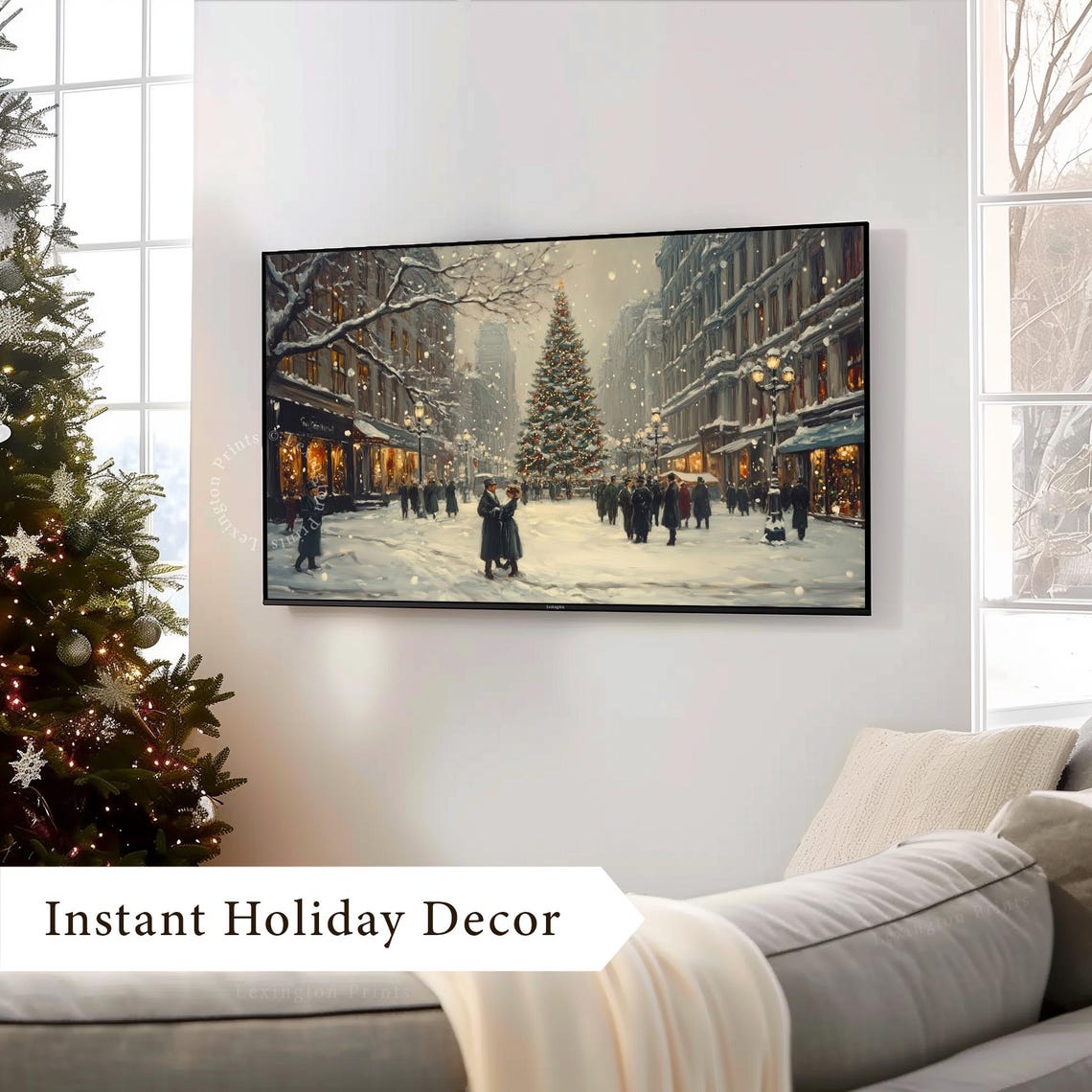 Victorian Christmas Tree City Street Snow Vintage Frame TV Art Poster - Image 2