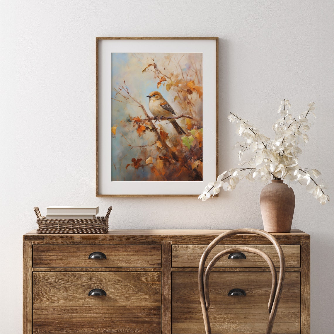 Songbird on Golden Autumn Branch Fall Leaves Rustic Bird Poster - Image 5