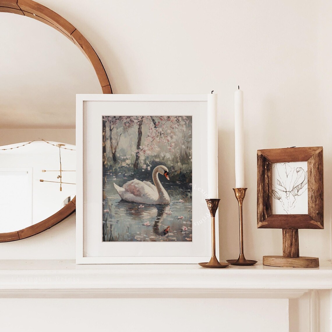 White Swan Vintage Nursery Romantic Wall Art Print - Image 3