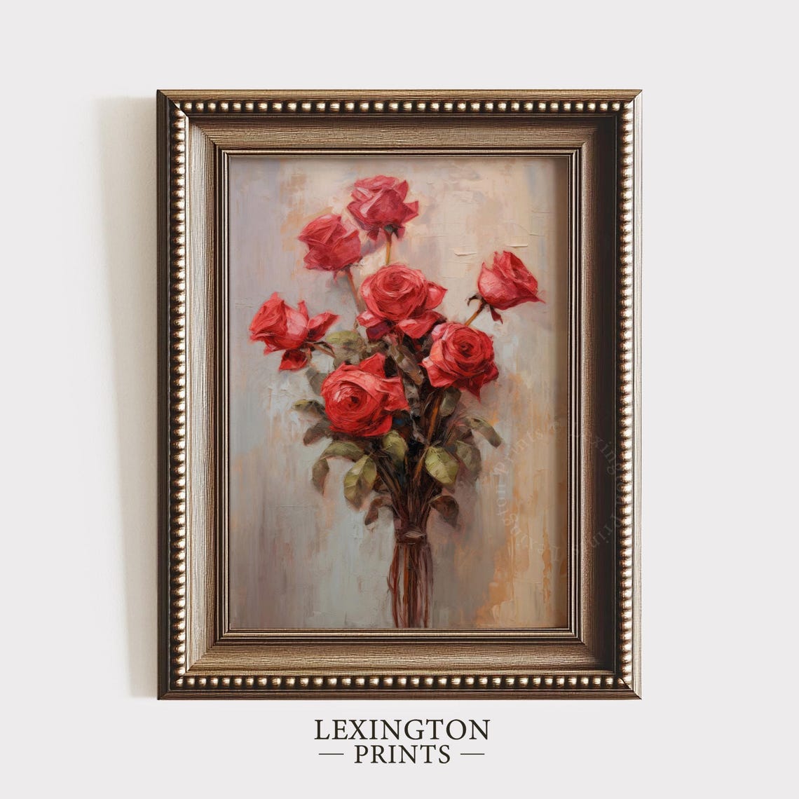 Red Roses Bouquet Vintage Floral Oil Painting Romantic Art Poster - Image 5