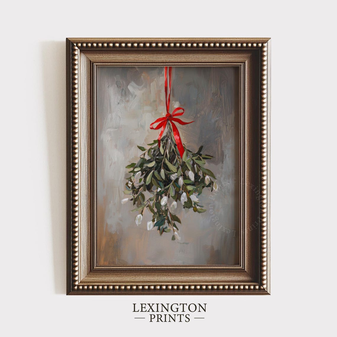 Hanging Mistletoe Bundle With Red Ribbon Holiday Greenery Art Poster - Image 4