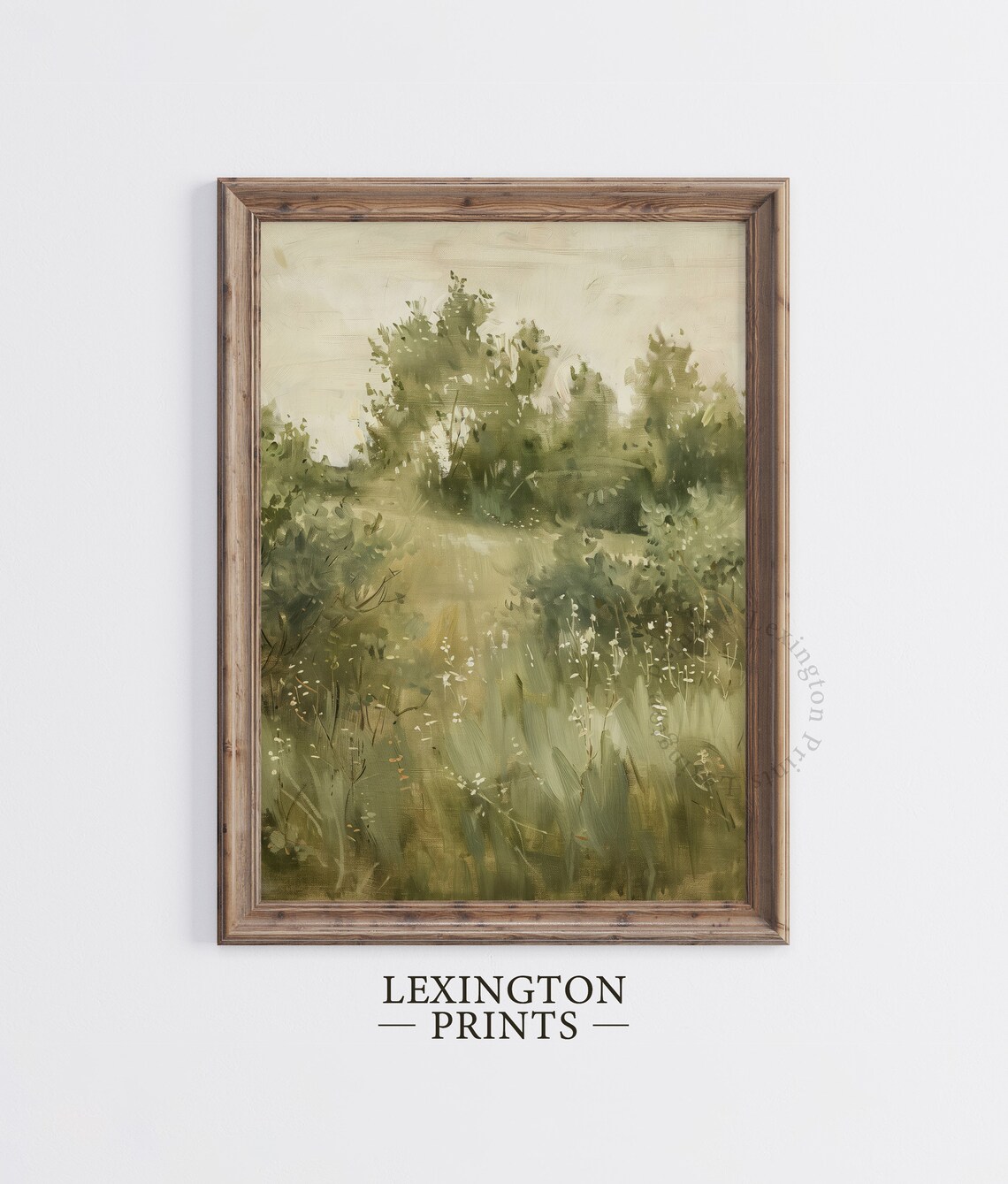 Serene Misty Green Meadow Watercolor Landscape Morning Light Art Print - Image 5