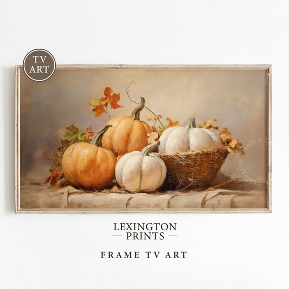 Harvest Pumpkins Orange And White Rustic Still Life Frame TV Art Poster