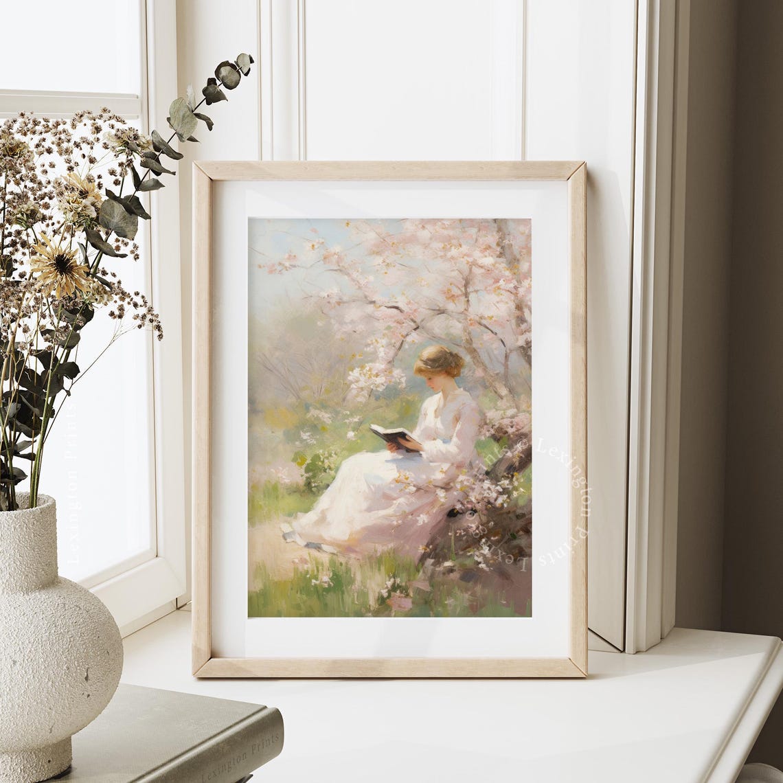 Spring Blossom Reader Woman Under Cherry Tree Painting Poster - Image 7