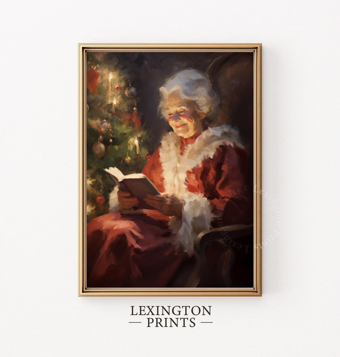 Vintage Christmas Wall Art Mrs Claus Reading Book Christmas Oil Painting Moody Art Academia Santa Christmas Decor Winter Print 235 - Image 5