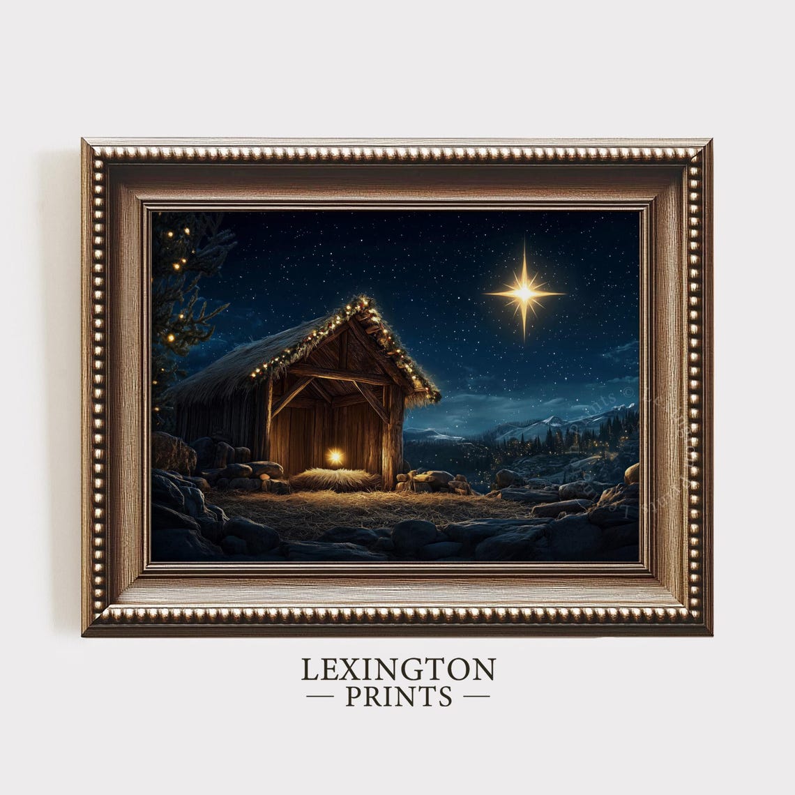 Holy Nativity Stable under Starry Night Bright Star Scene Poster - Image 4