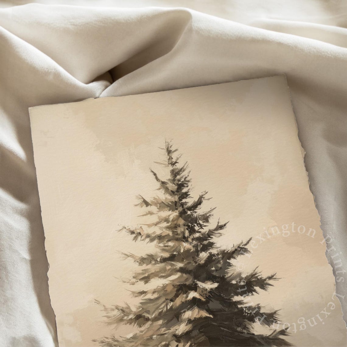 Lone Snowy Pine Tree Minimalist Winter Forest Watercolor Art Poster - Image 6