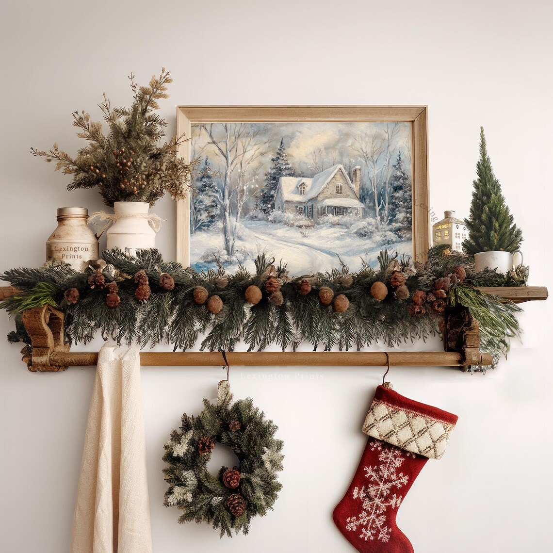 Snow Covered Cottage in Winter Woodland Peaceful Snowfall Art Print - Image 6