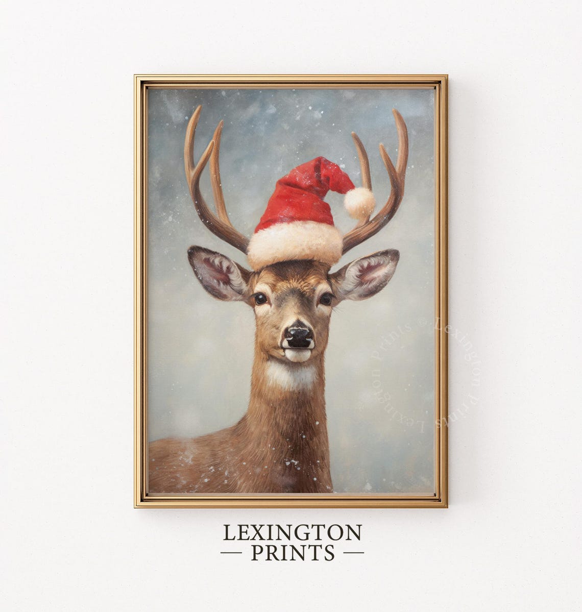 Buck Deer Wearing Red Santa Hat Snowy Winter Portrait Holiday Poster - Image 5