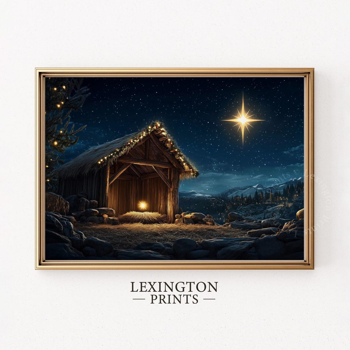 Holy Nativity Stable under Starry Night Bright Star Scene Poster