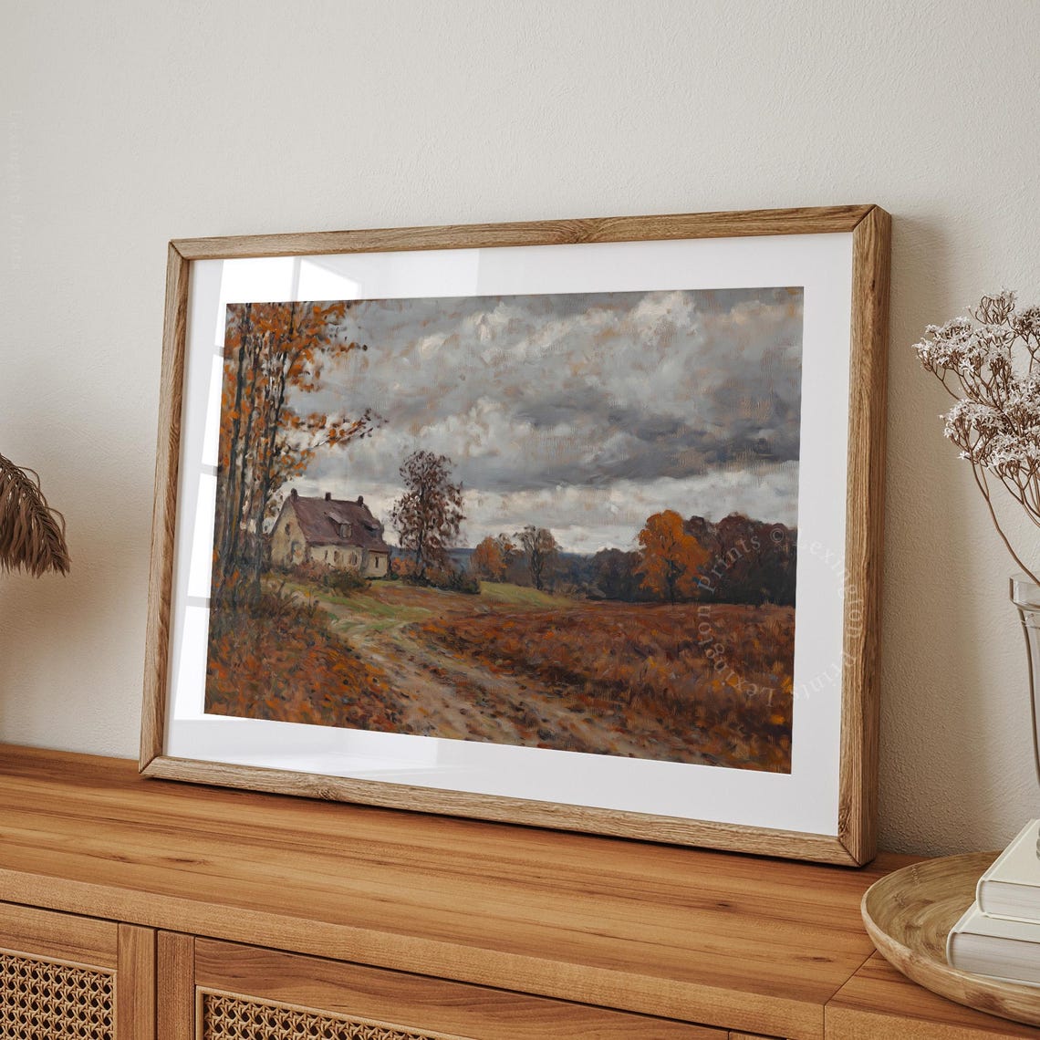 Moody Farmhouse Cottage with Dirt Road Dark Academia Fall Wall Art - Image 5