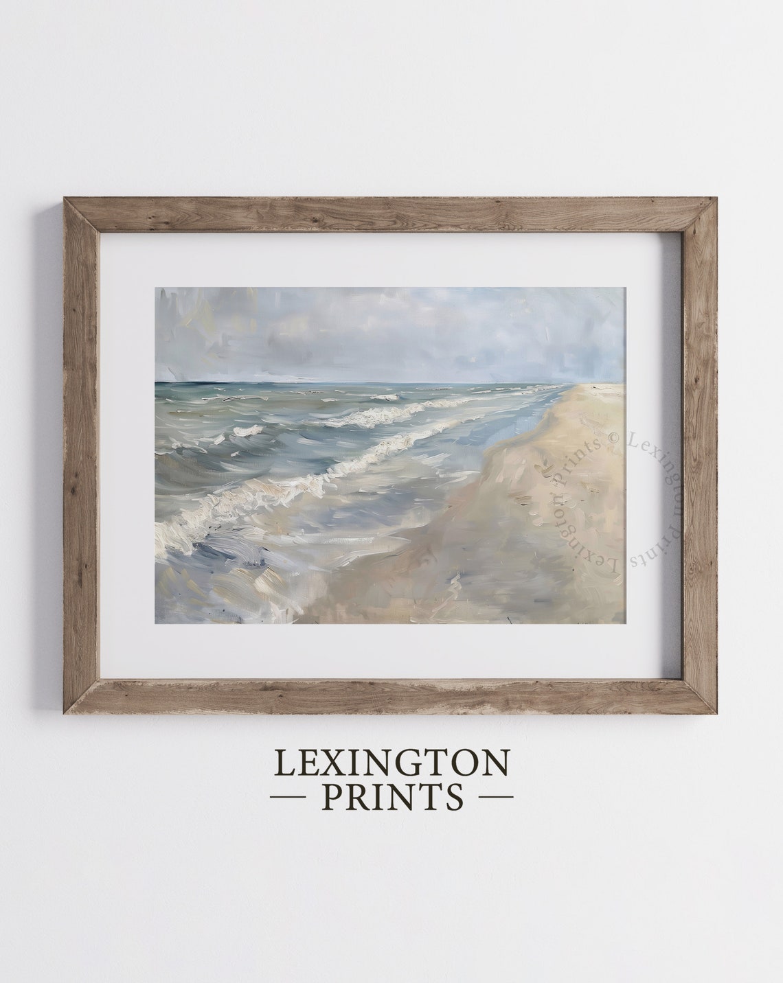 Moody Ocean Shoreline Waves Gray Blue Impressionist Coastal Poster - Image 2