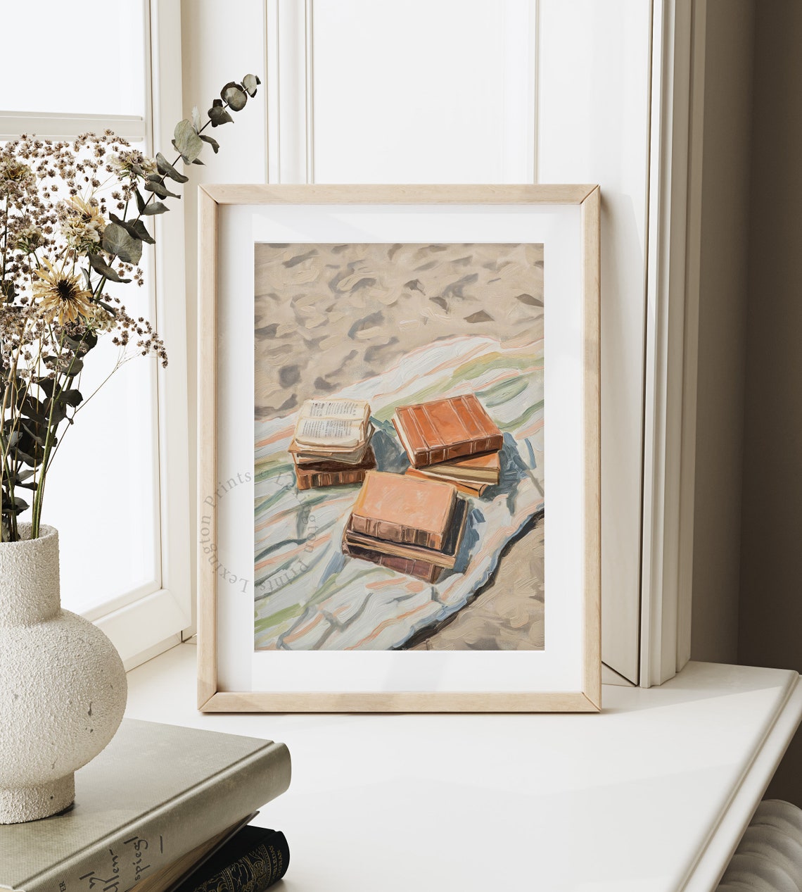 Stack of Books on a Beach Blanket Summer Oil Painting Poster - Image 7