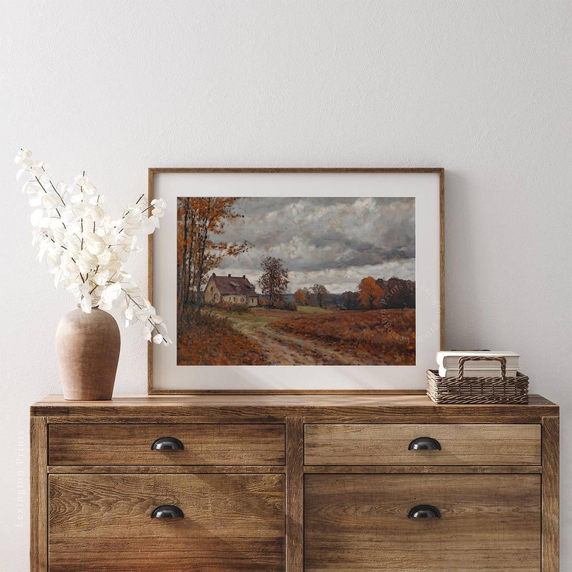Moody Farmhouse Cottage with Dirt Road Dark Academia Fall Wall Art - Image 7