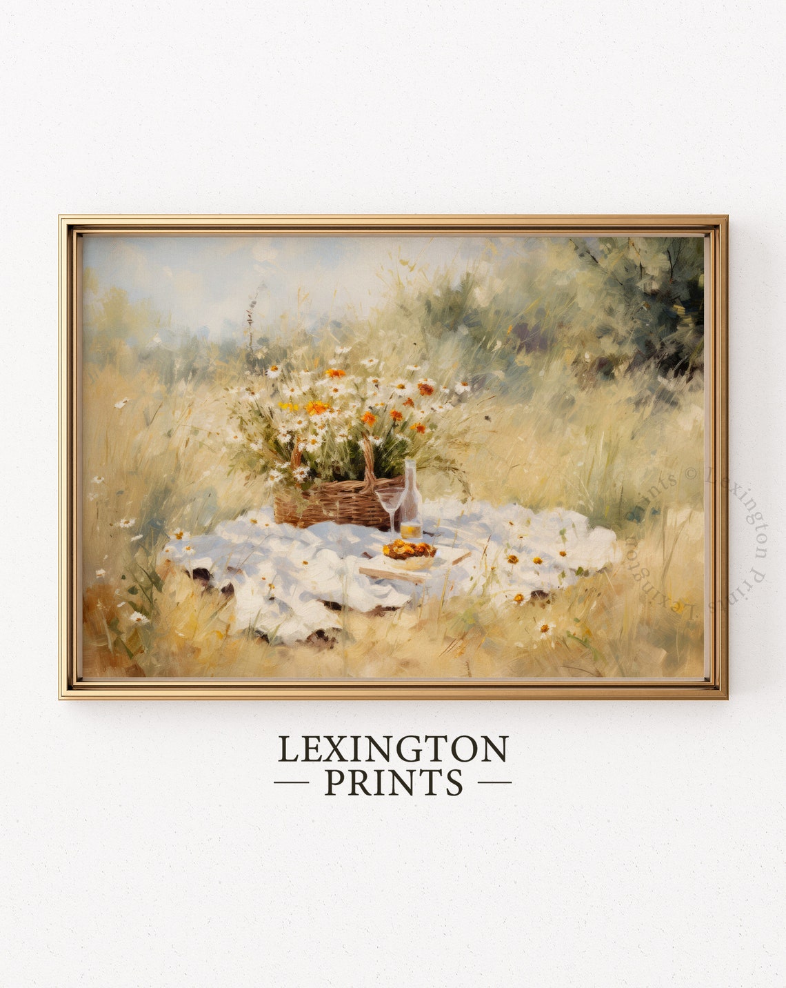 Wildflower Picnic Blanket Oil Painting Poster Sunlit Meadow Wall Decor - Image 6
