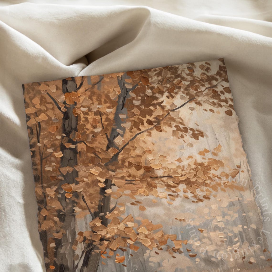 Copper Leaf Autumn Tree over Winding Path Moody Fall Forest Poster - Image 6