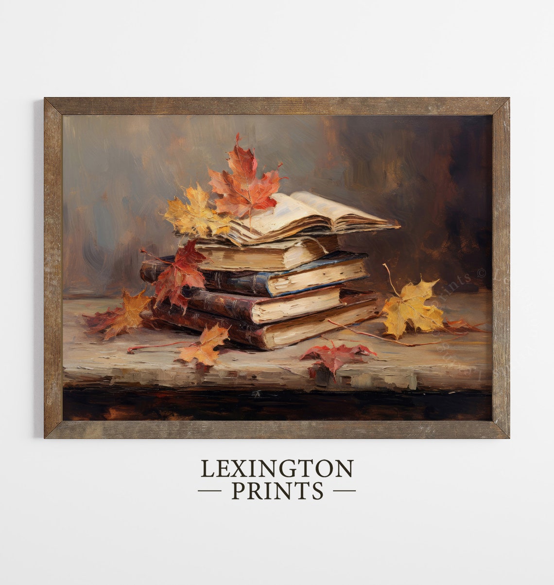 Stack of Books with Autumn Maple Leaves Still Life Fall Reading Poster - Image 5