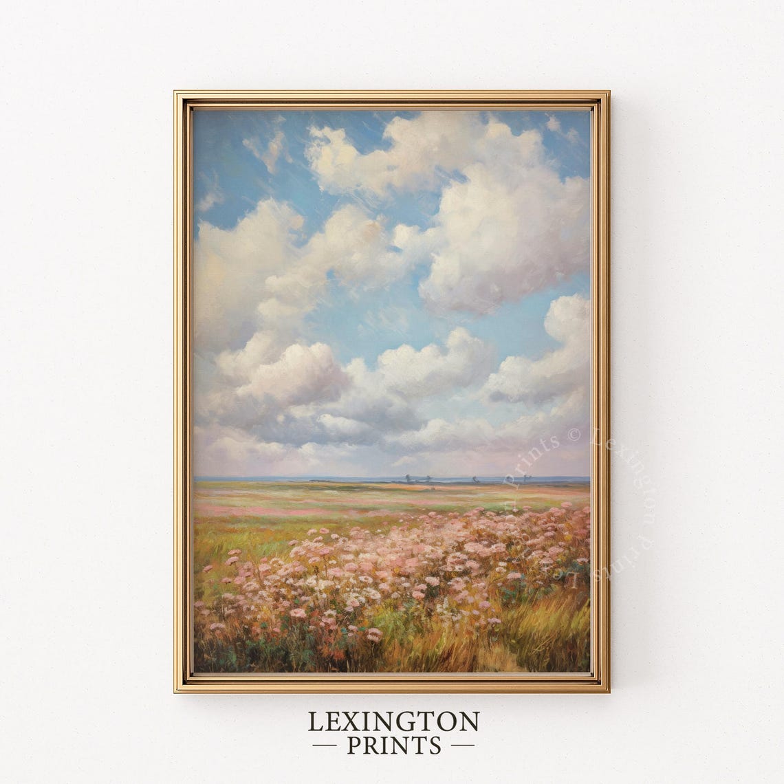 Wildflower Meadow Field Blue Sky Clouds Vintage Spring Painting Poster - Image 3