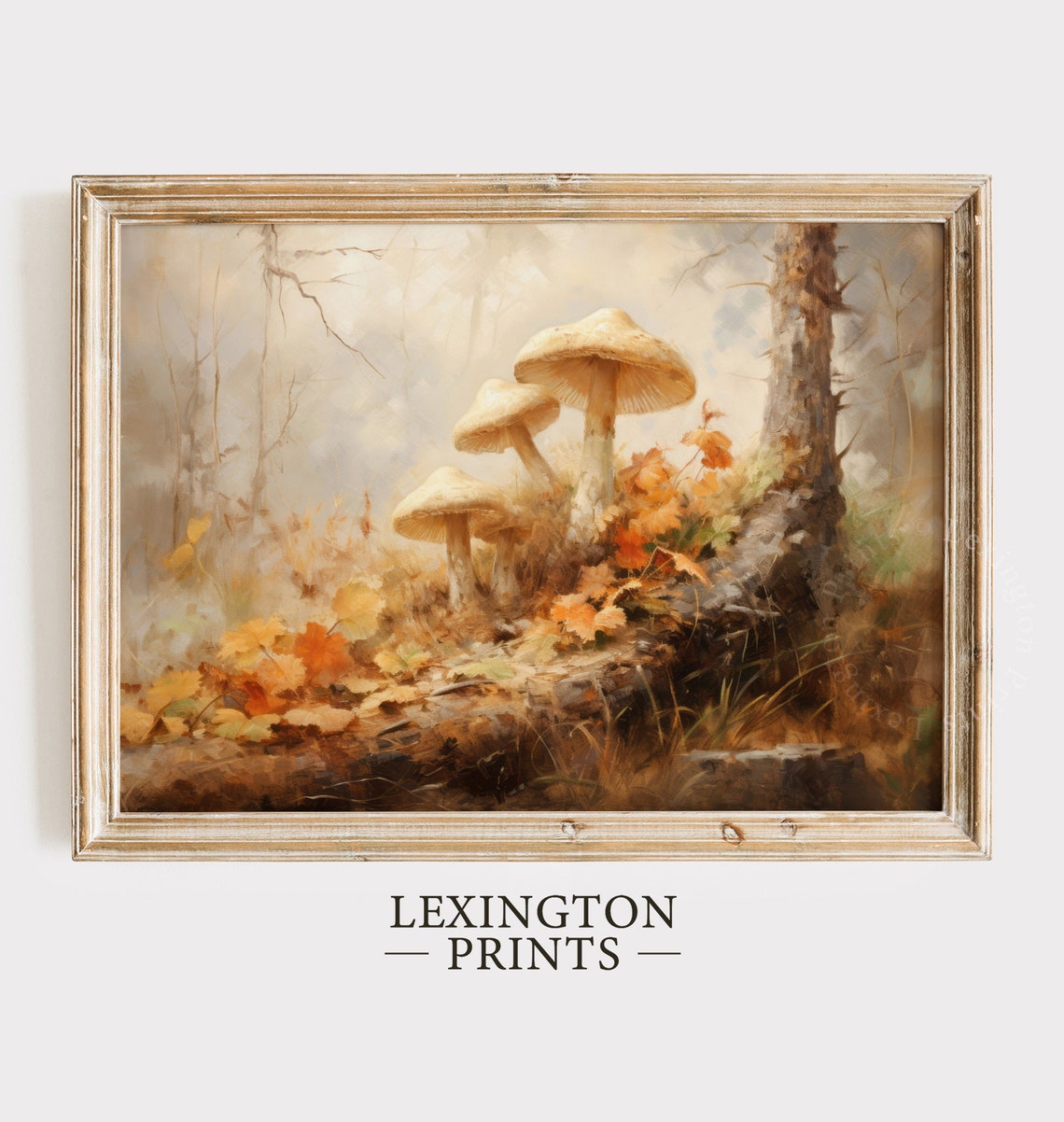 Cream Forest Mushrooms among Fall Leaves Woodland Decor Poster - Image 8