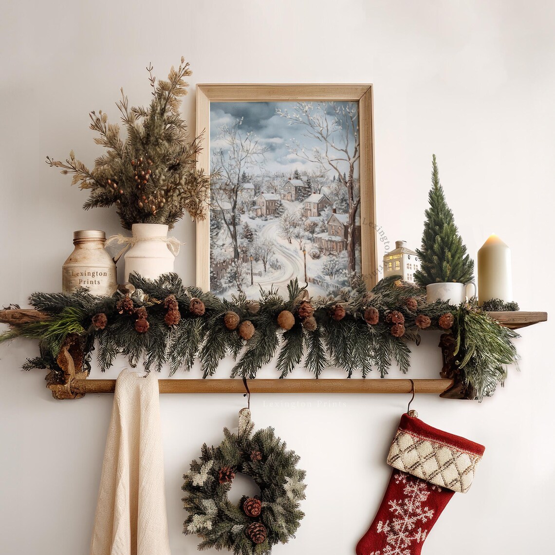 Snowy Winter Village Christmas Lane Vintage Holiday Painting Poster - Image 7