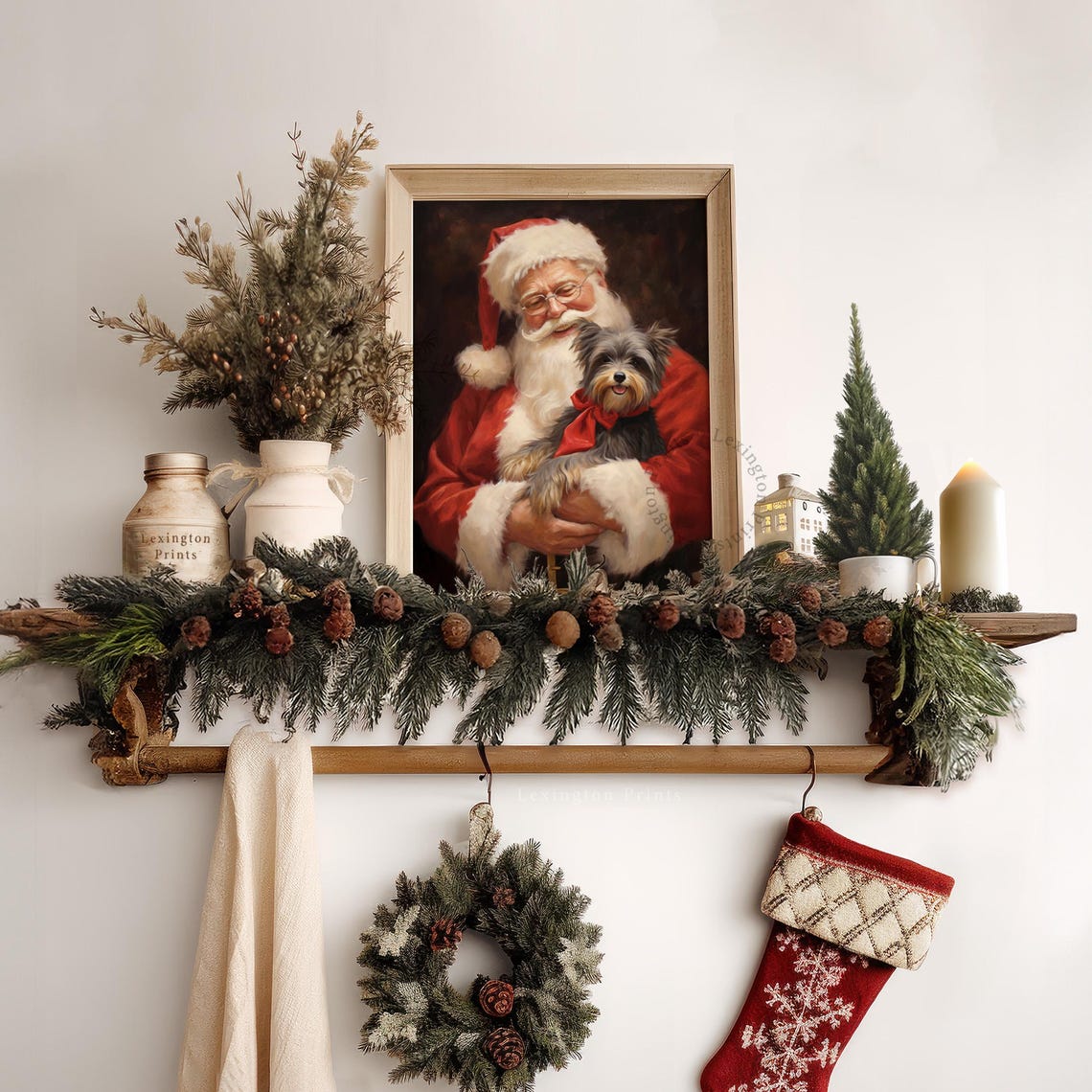 Vintage Christmas Wall Art Christmas Santa Dog Painting Christmas Art Holiday Winter Print Santa Christmas Print Dog Portrait Yorkie Art 406 - Image 6