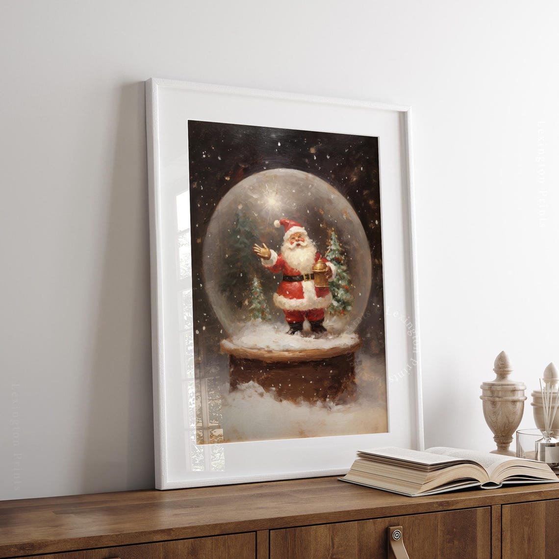Santa Christmas Wall Art Santa Snowglobe Christmas Oil Painting Christmas Santa Art Cottagecore Vintage Christmas Print Winter Art Cute 295 - Image 3
