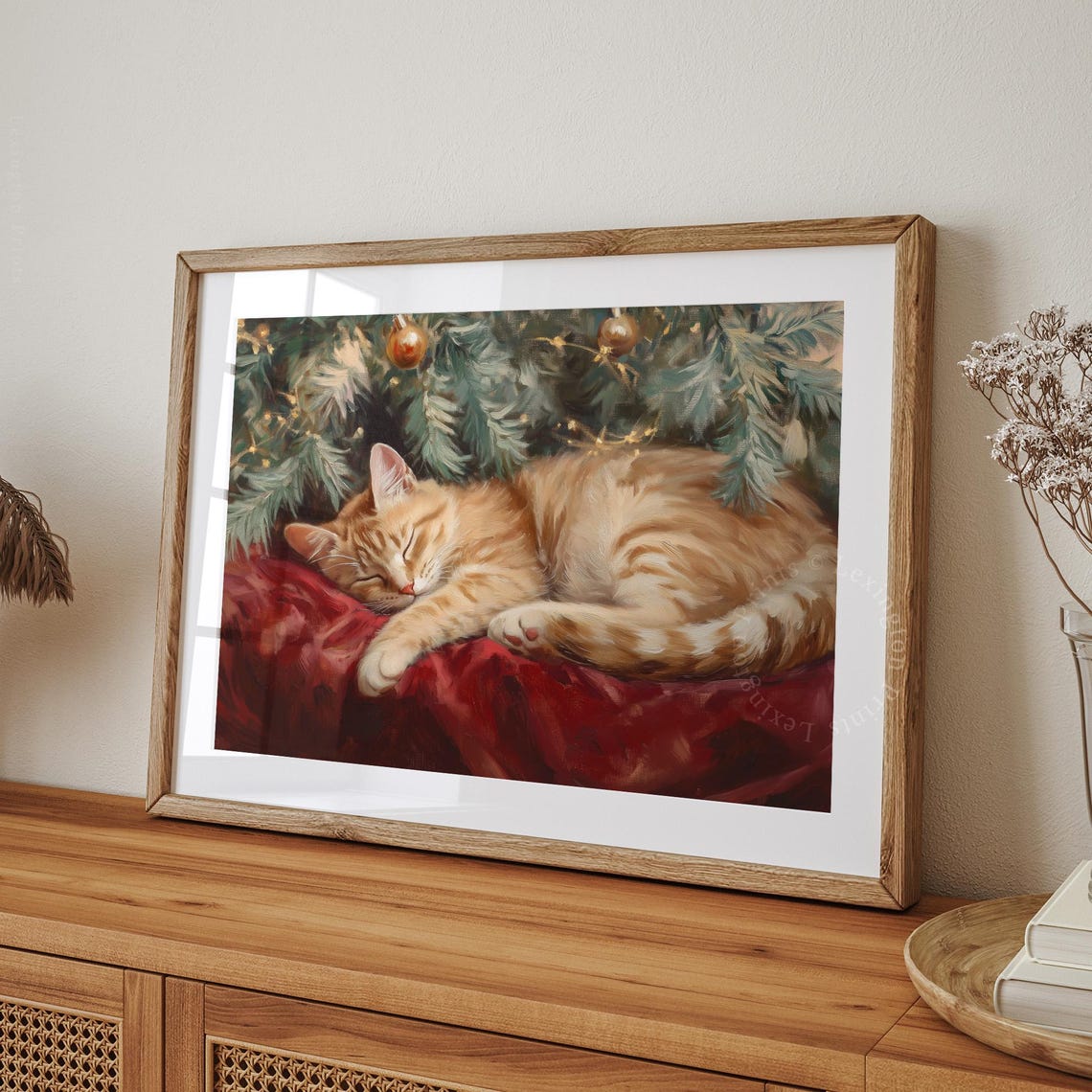 Orange Tabby Cat Sleeping Under Christmas Tree Cozy Holiday Pet Poster - Image 6