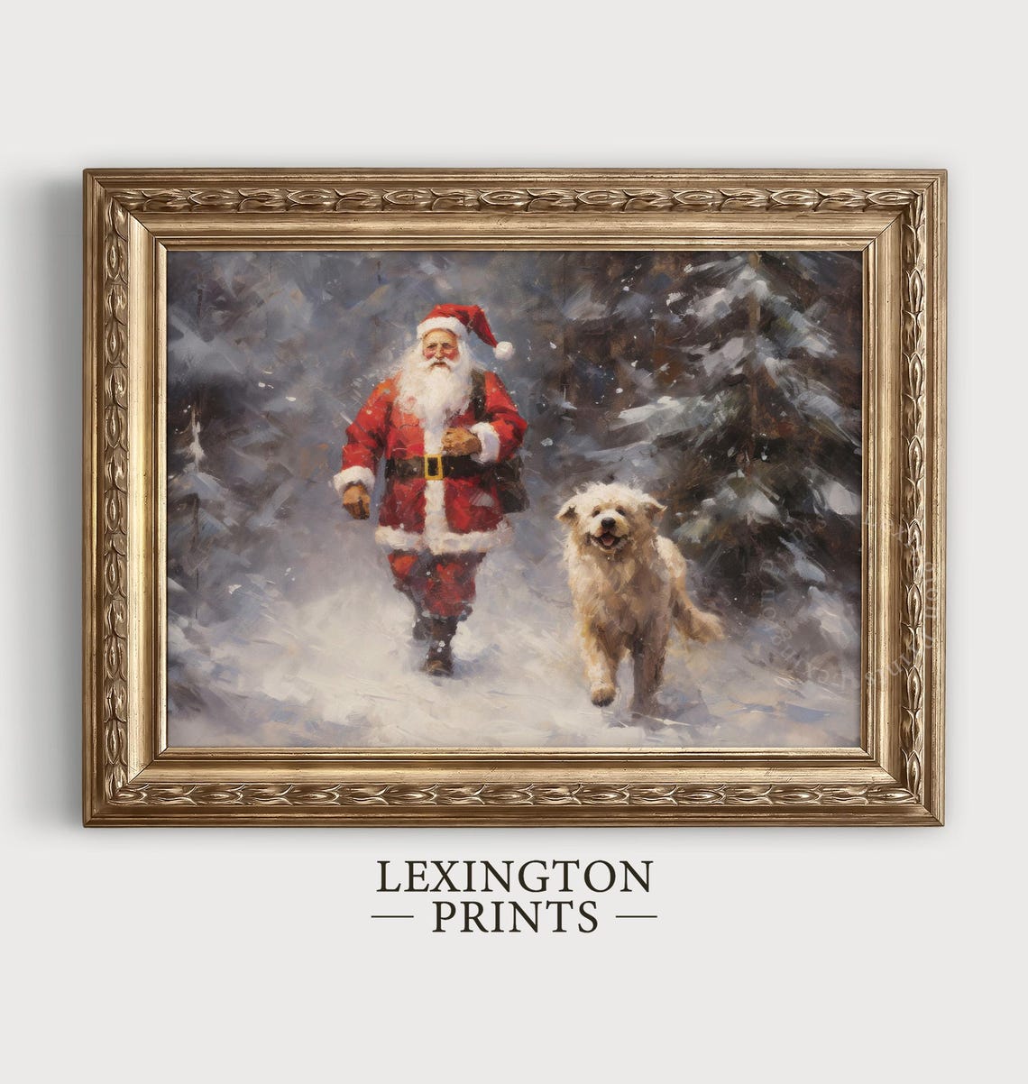 Santa Walking With Dog Painting Vintage Christmas Wall Art Christmas Santa Print Christmas Holiday Winter Print Forest Wall Art Santa 409 - Image 4