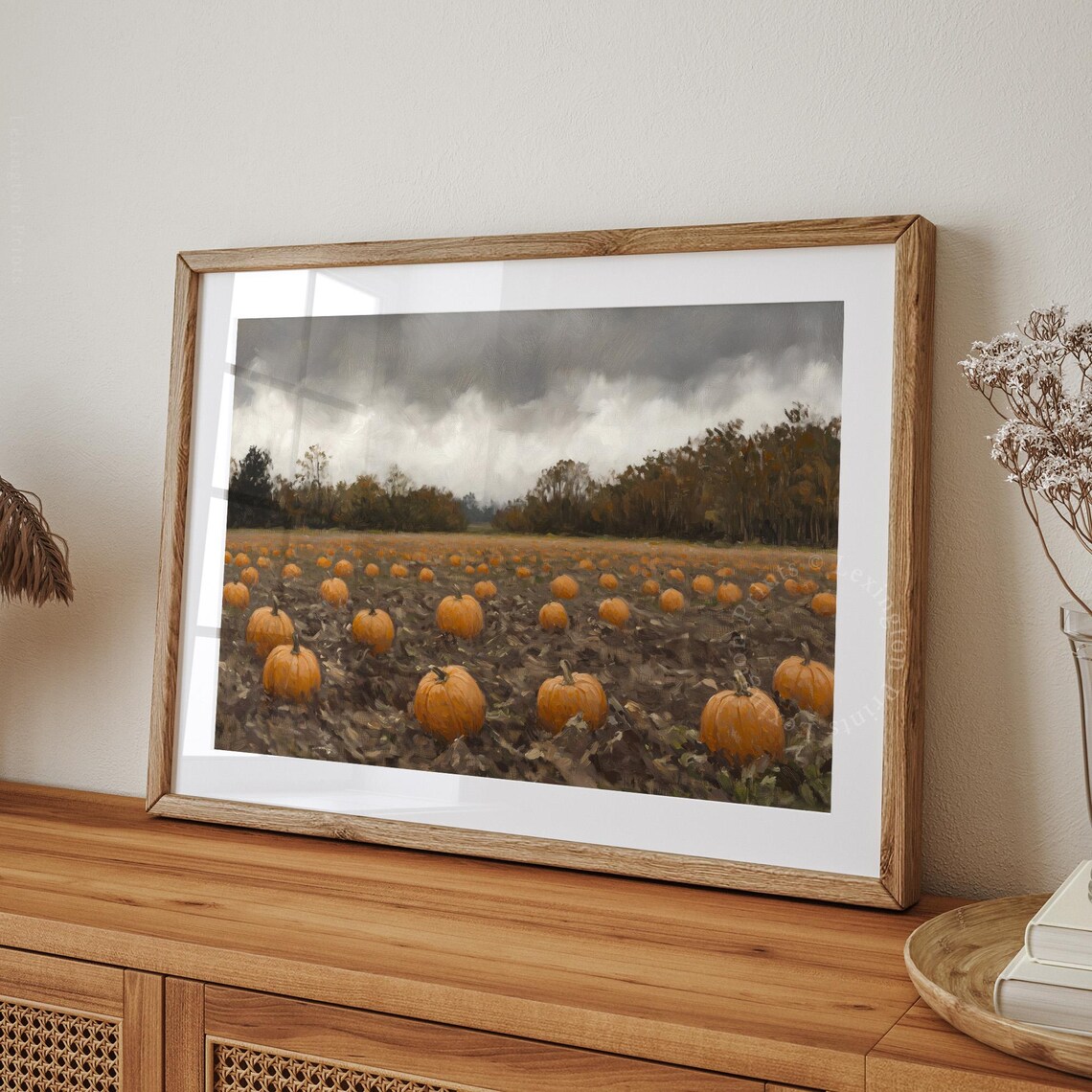 Pumpkin Field Under Stormy Autumn Sky Oil Painting Harvest Poster - Image 8