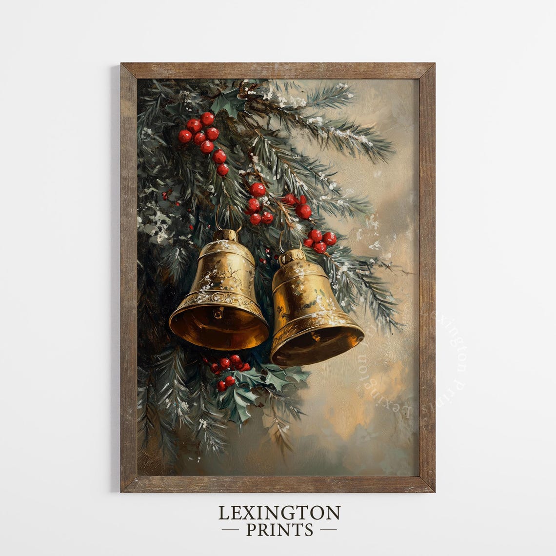 Vintage Golden Christmas Bells and Holly Nostalgic Wall Poster - Image 4