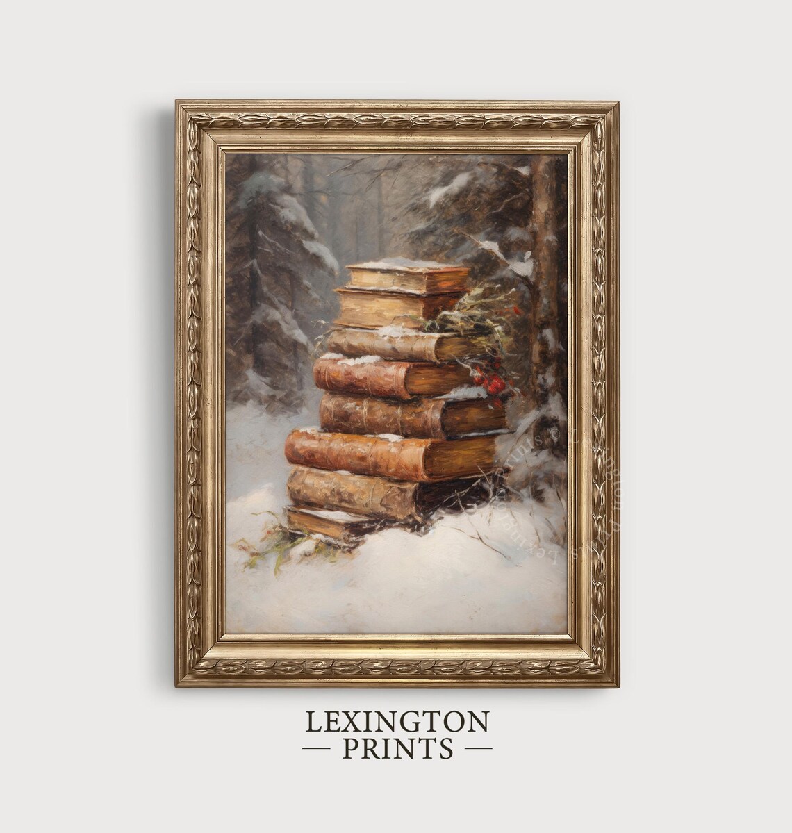Snowy Christmas Wall Art Book Art Winter Dark Academia Decor Vintage Christmas Print Winter Print Oil Painting Holiday 355 - Image 2
