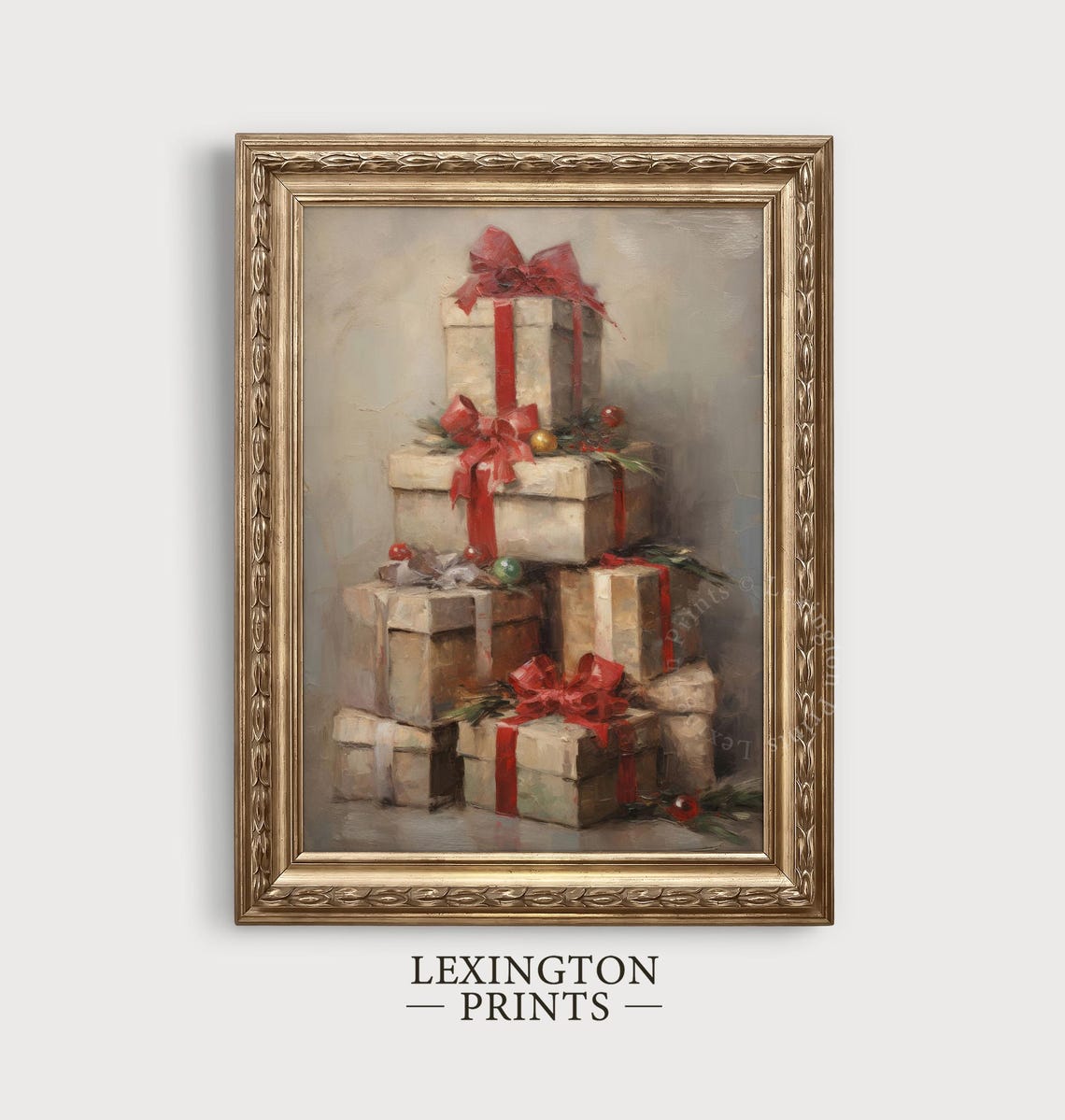Stacked Christmas Gift Boxes with Red Bows Holiday Decor Poster - Image 2