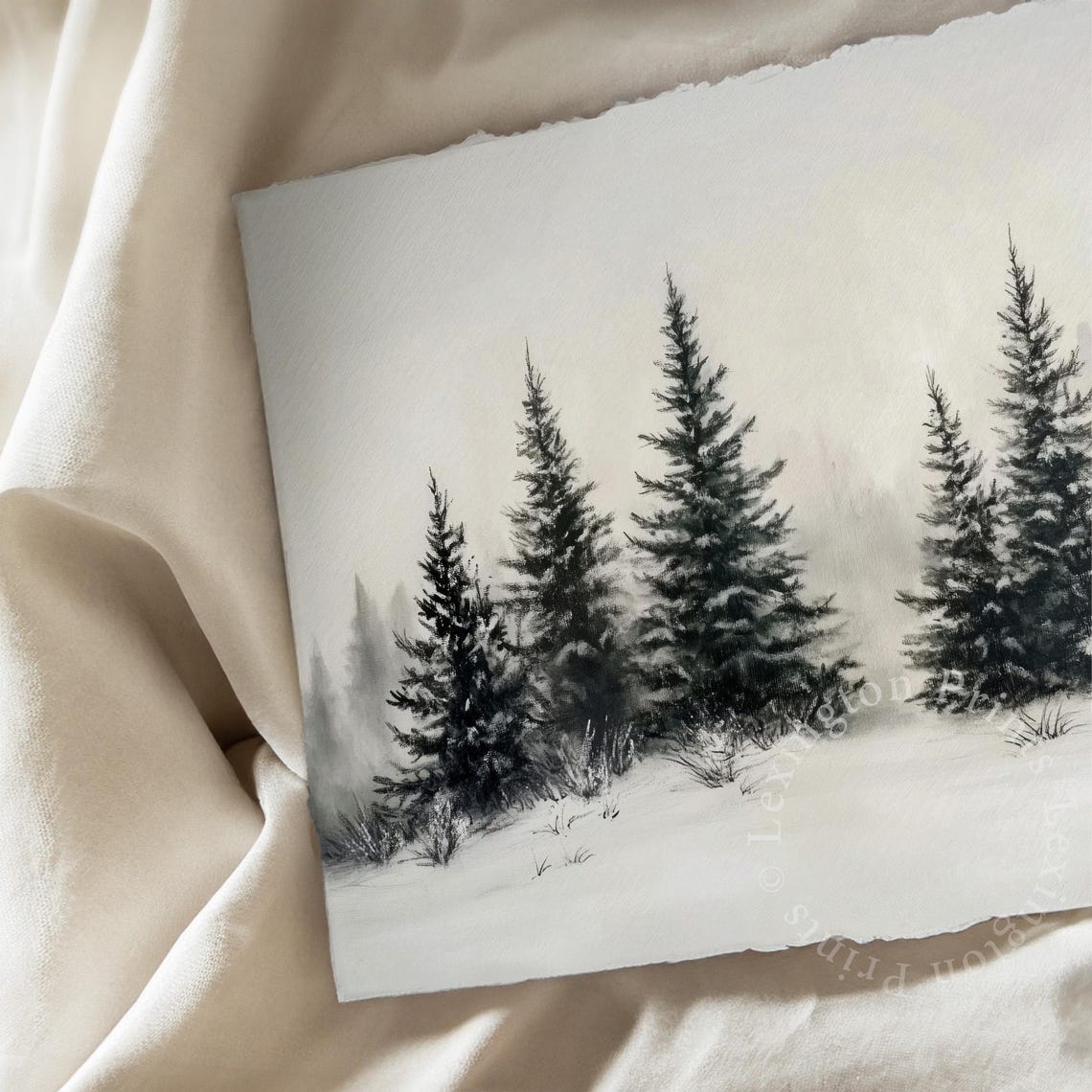 Dark Pine Trees in Falling Snow Neutral Minimalist Winter Poster - Image 6