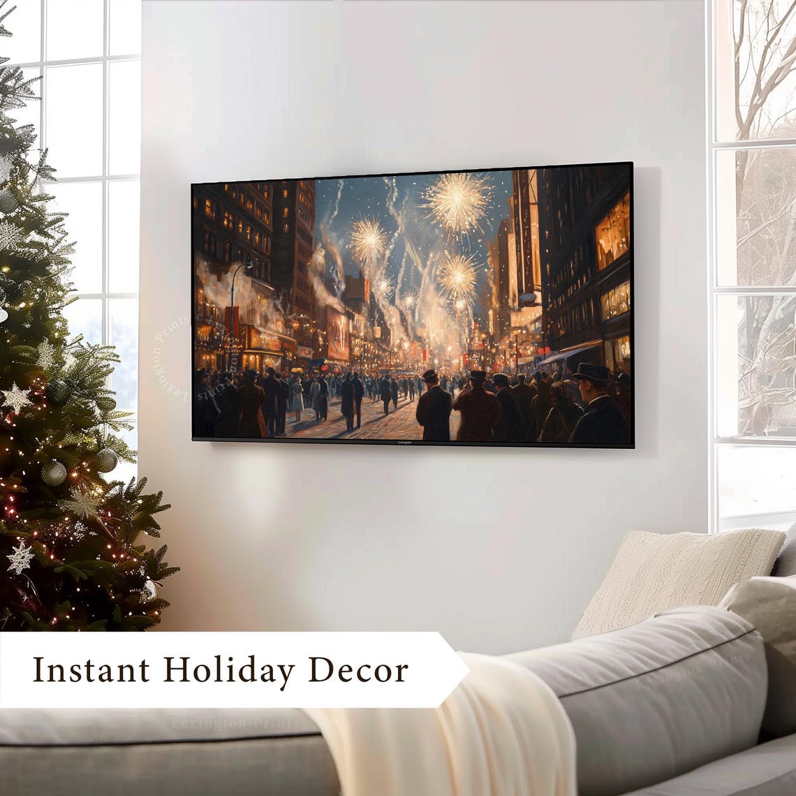 Vintage Fireworks New Years Tv Art New Years Frame Tv Art Winter Frame Tv Art Holiday Decor Gold New Years Party Art Christmas Tv Art 975 - Image 4