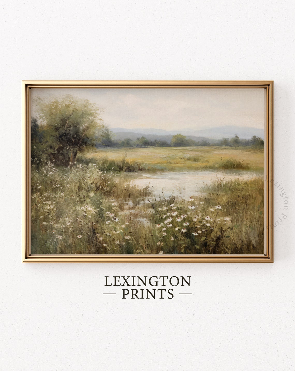Wildflower Field Pond Landscape Vintage Spring Meadow Wall Art - Image 6