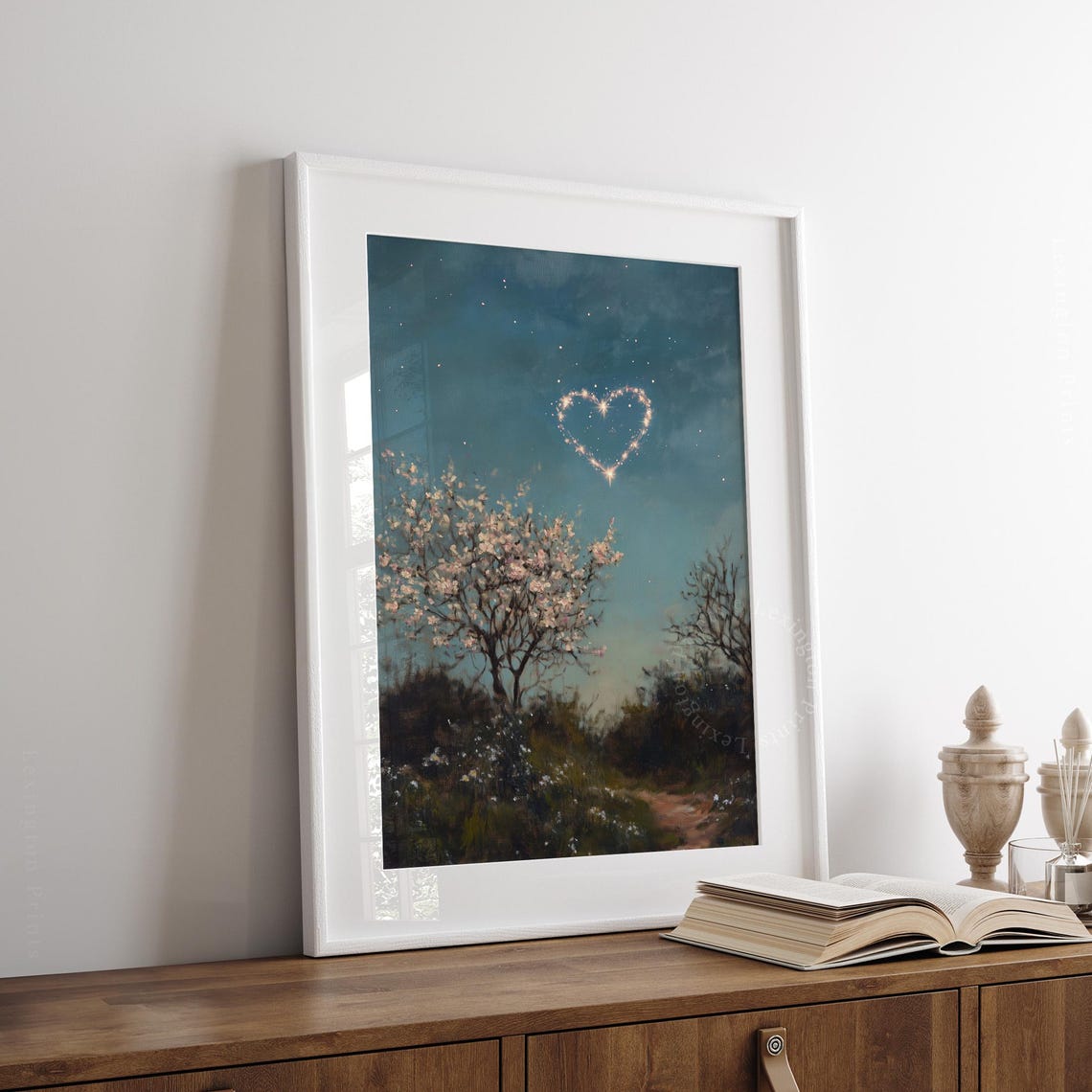 Moody Heart Starry Night Sky Blossoming Tree Vintage Country Poster - Image 6