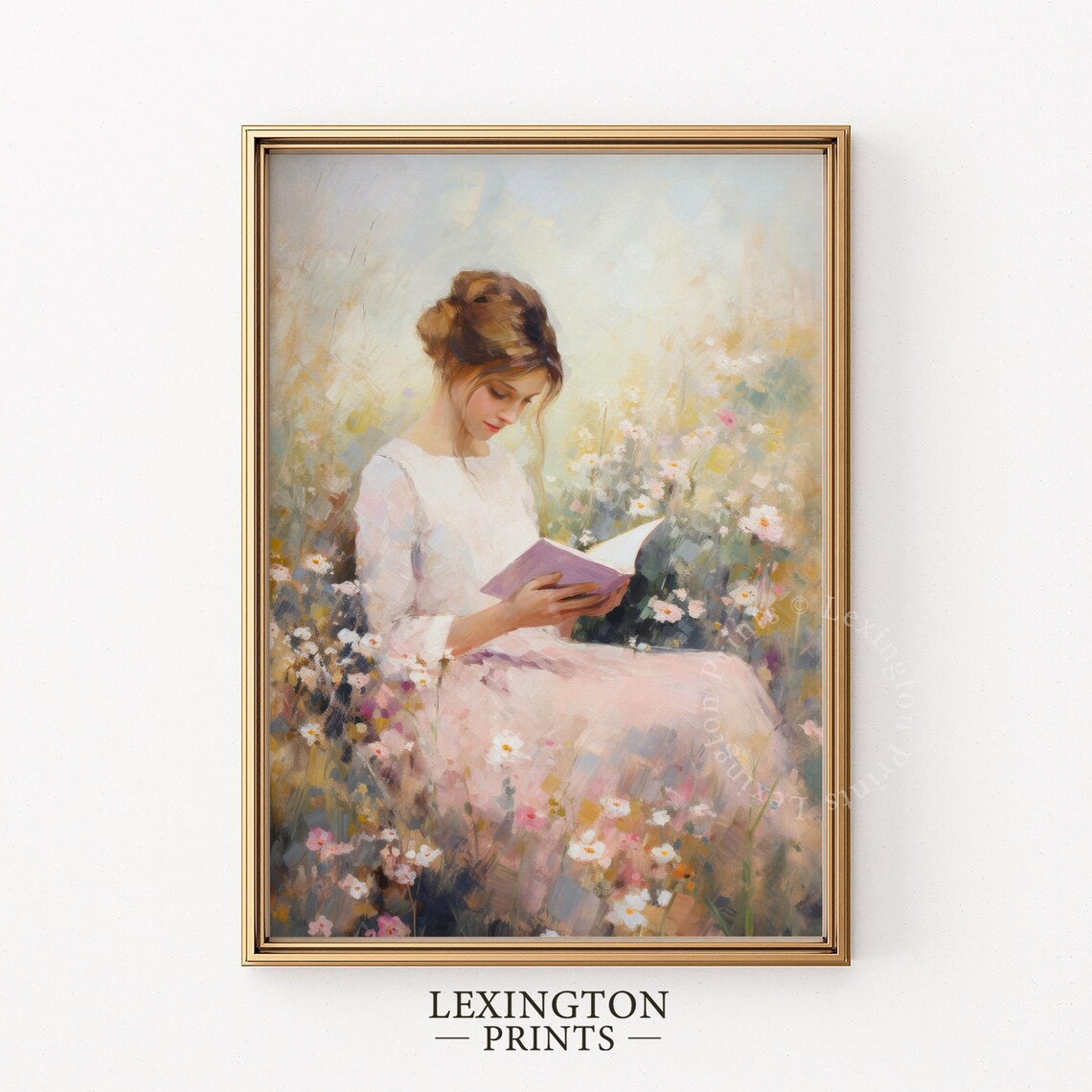 Woman Reading in Flower Garden Pastel Impressionist Painting Poster - Image 6