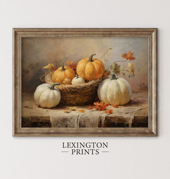 Cozy Rustic Pumpkin Harvest Basket Autumn Farmhouse Still Life Poster