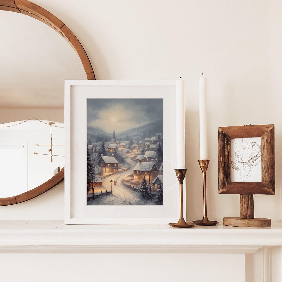 Winter Town City Art Vintage Christmas Wall Art Landscape Painting Christmas Village Art Christmas Print Winter Print Holiday Decor Snow 412 - Image 2