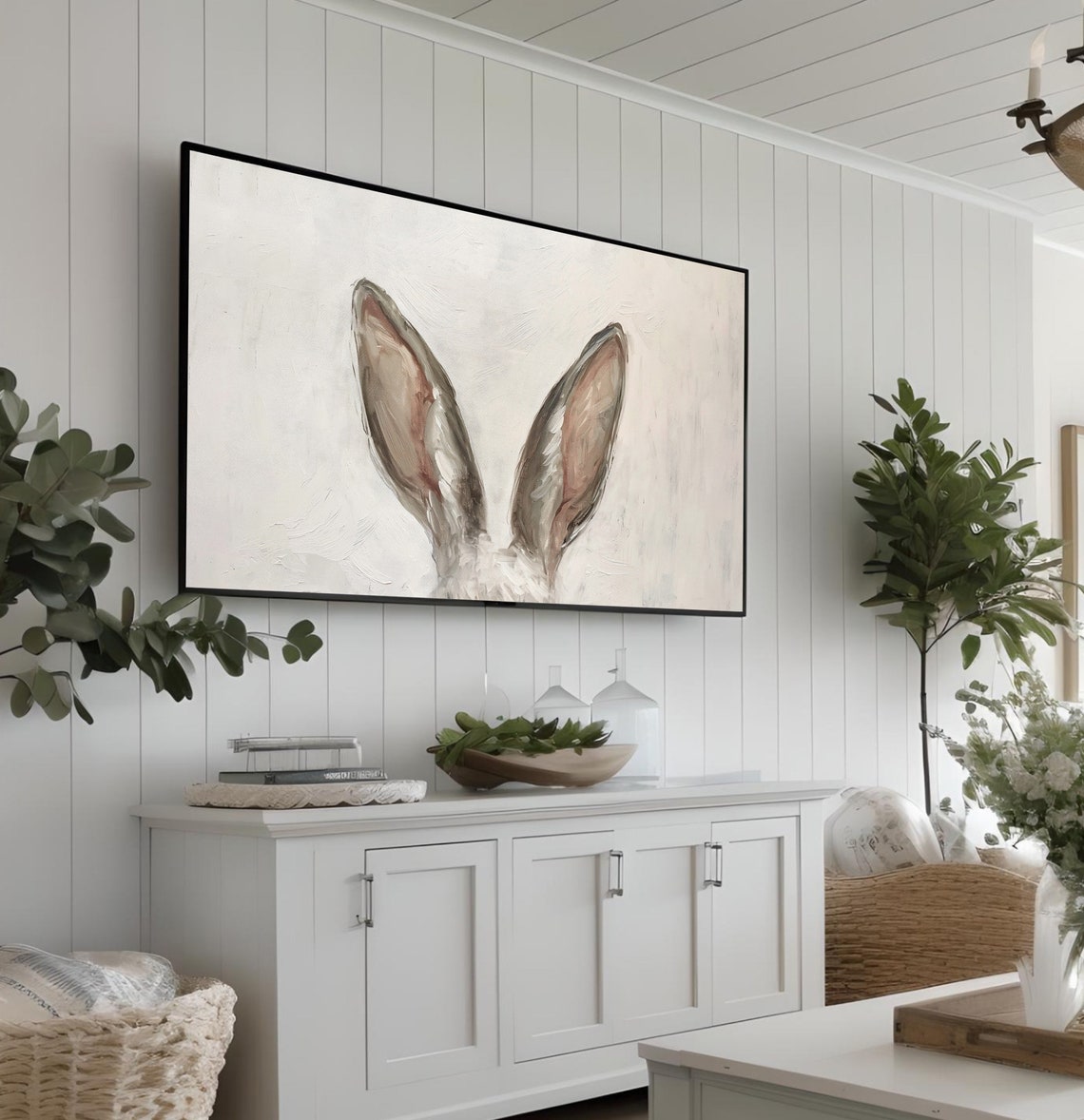 Minimalist Bunny Ears on Cream Background Easter Frame TV Art Poster - Image 3