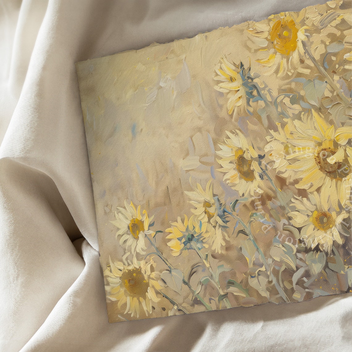 Soft Yellow Sunflowers Impressionist Pale Floral Meadow Art Poster - Image 6