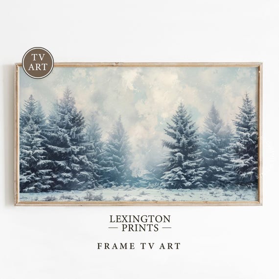 Winter Forest Christmas Tree Tv Art Frame Tv Art Winter Tv Art Farmhouse Tv Art Snowy Landscape Painting Moody Blizzard Art 918