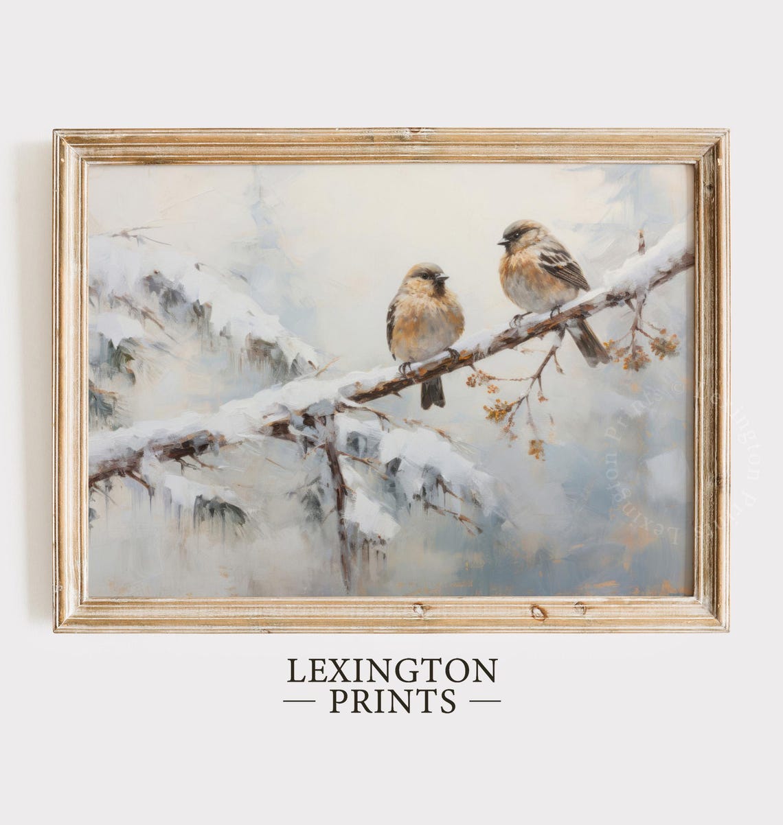 Two Fluffy Songbirds Resting on Snowy Pine Branch Winter Poster - Image 5