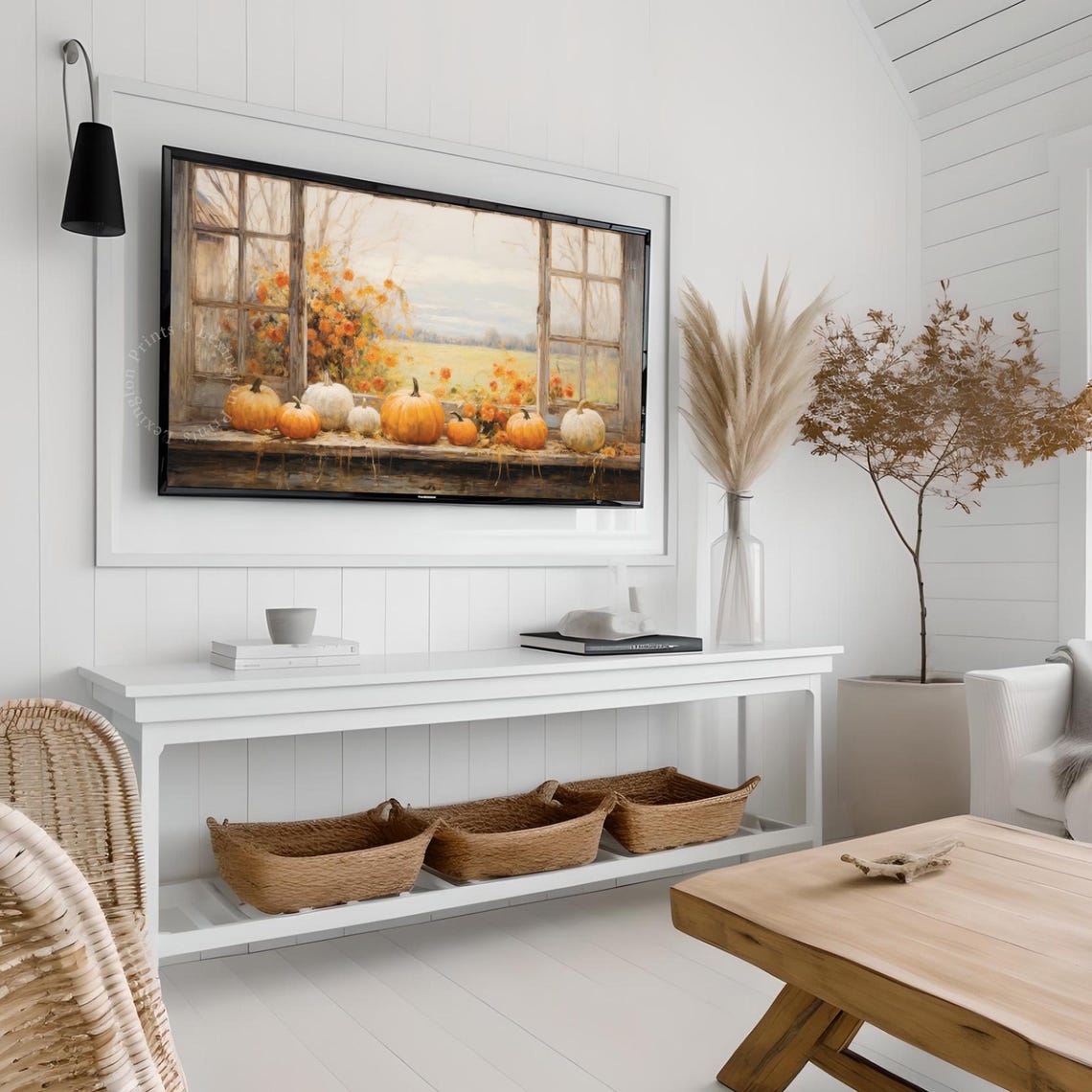 Pumpkins on Rustic Window Sill with Autumn Flowers Fall Harvest Poster - Image 4