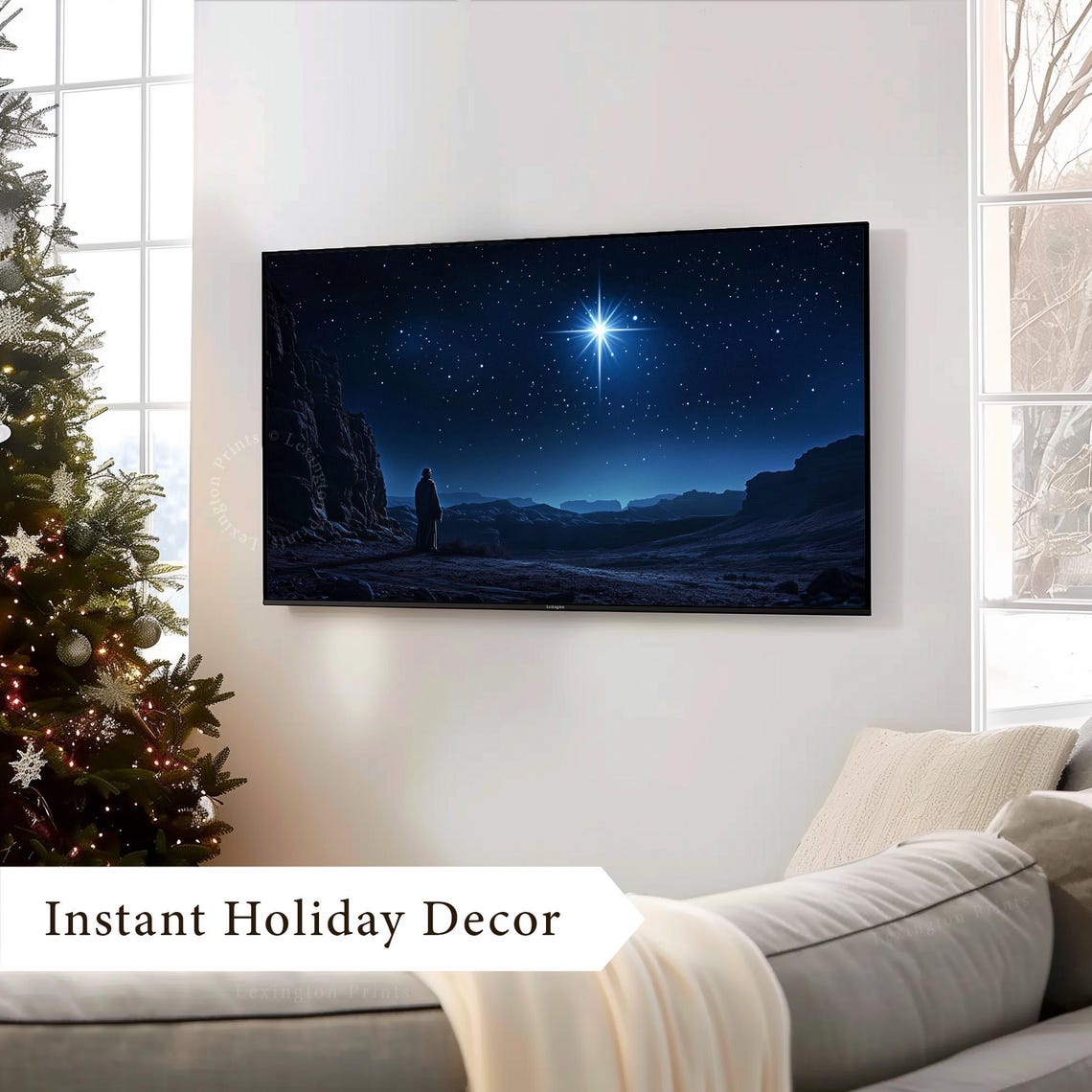 Bright Nativity Star Over a Desert Night Christian Painting Poster - Image 4