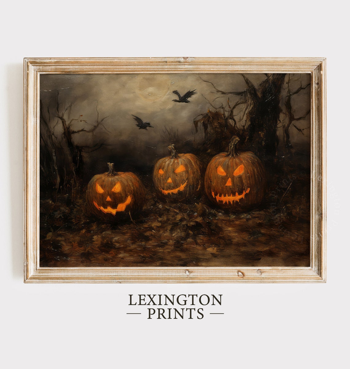 Three Glowing Jack O Lanterns in Dark Haunted Woods Halloween Poster - Image 3