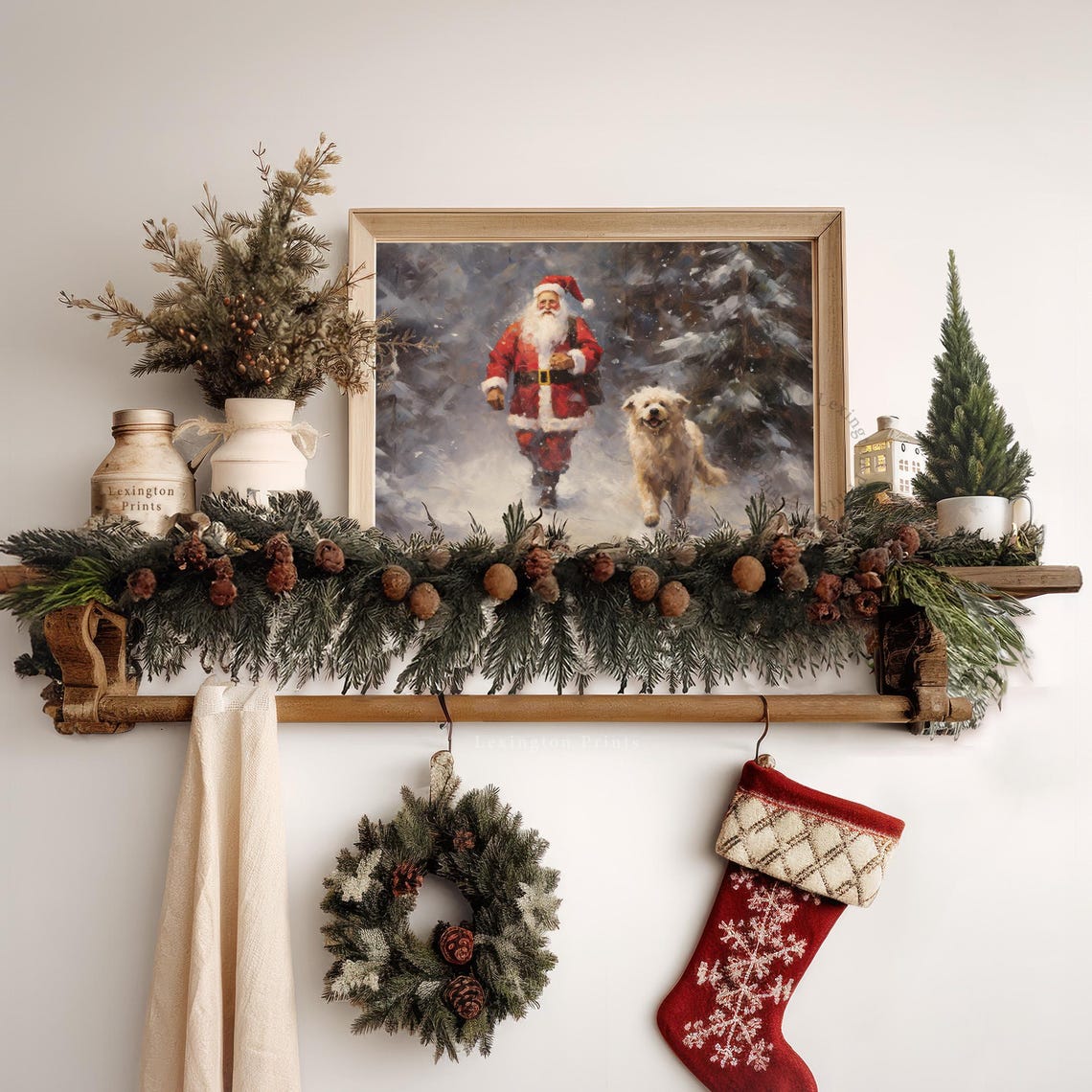 Santa Walking With Dog Painting Vintage Christmas Wall Art Christmas Santa Print Christmas Holiday Winter Print Forest Wall Art Santa 409 - Image 6