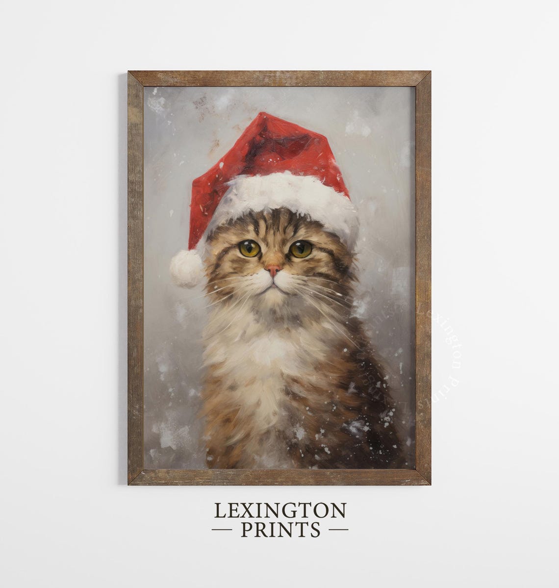 Fluffy Tabby Kitten Wearing Red Santa Hat In Snowy Christmas Poster - Image 4