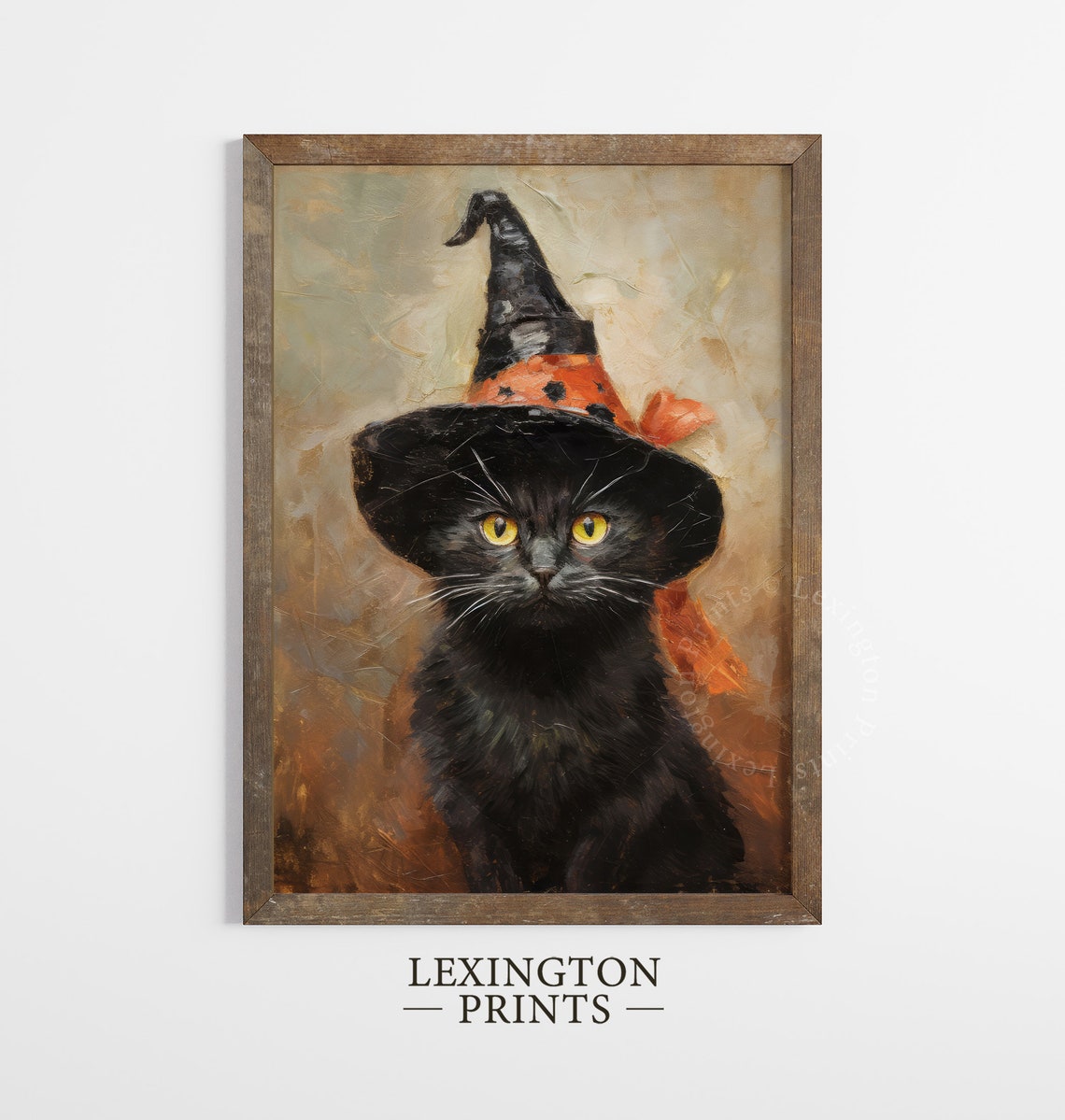 Black Cat With Yellow Eyes Wearing Witch Hat With Orange Bow Poster - Image 4